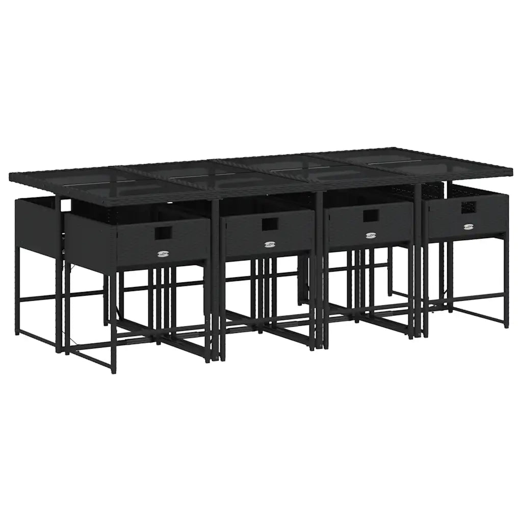 Set da Pranzo da Giardino 9 pz con Cuscini Nero in Polyrattan 3211279