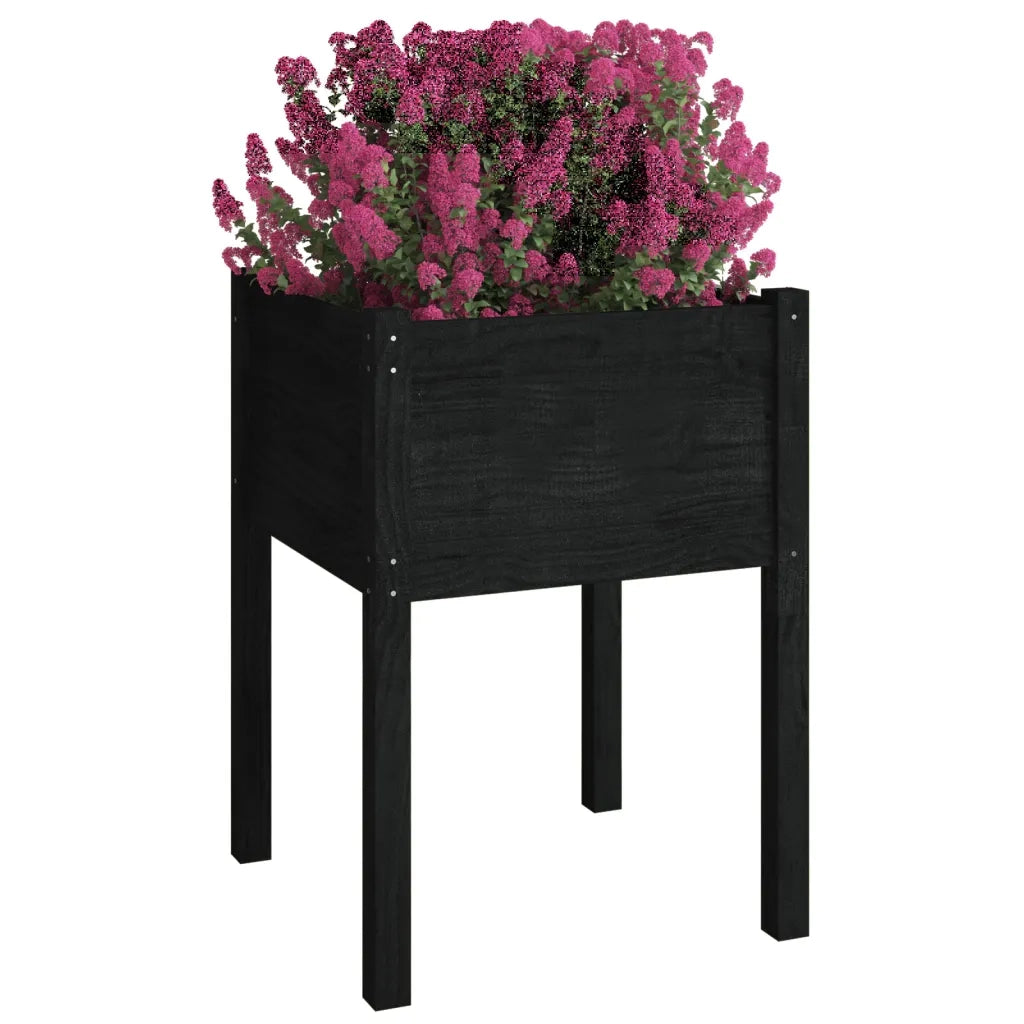 Fioriera da Giardino-Vaso da Esterno-Contenitore per Piante Nera 50x50x70 cm Legno Massello di Pino