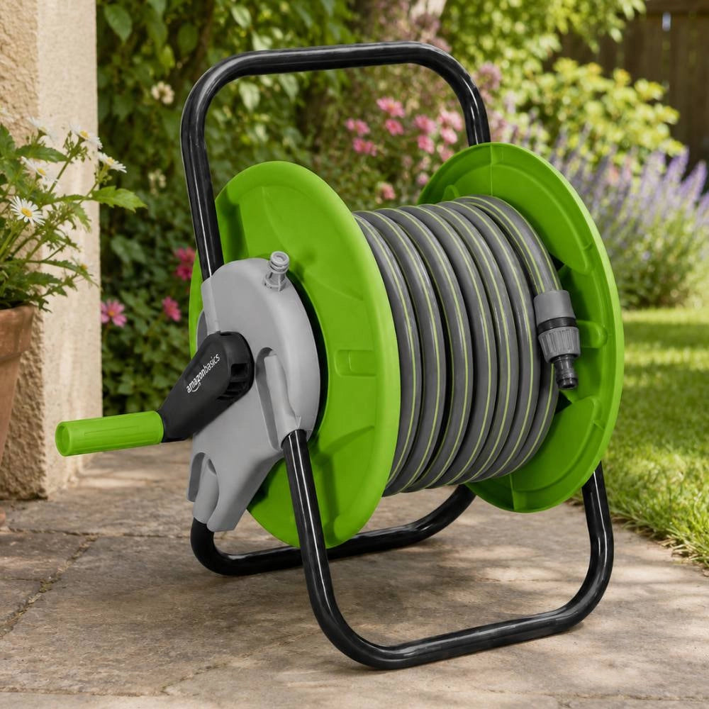 Carrello avvolgitubo in acciaio zincato per giardini funzionali