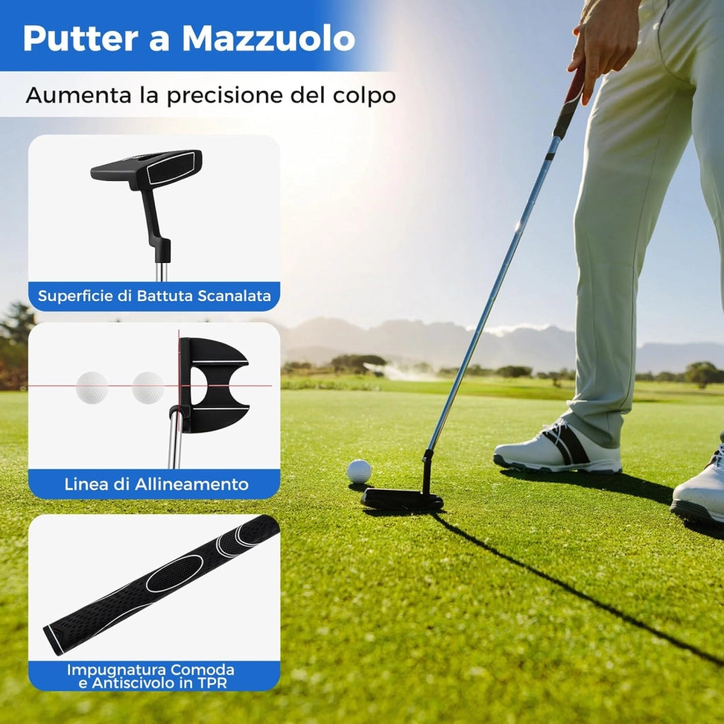Set Completo di Mazze da Golf per Destri da Uomo, con Driver da 460 cc, Legno da Fairway 3, Ibrido 4, Ferri 6 7 8 9, P, Putter e Borsa per mazze da golf