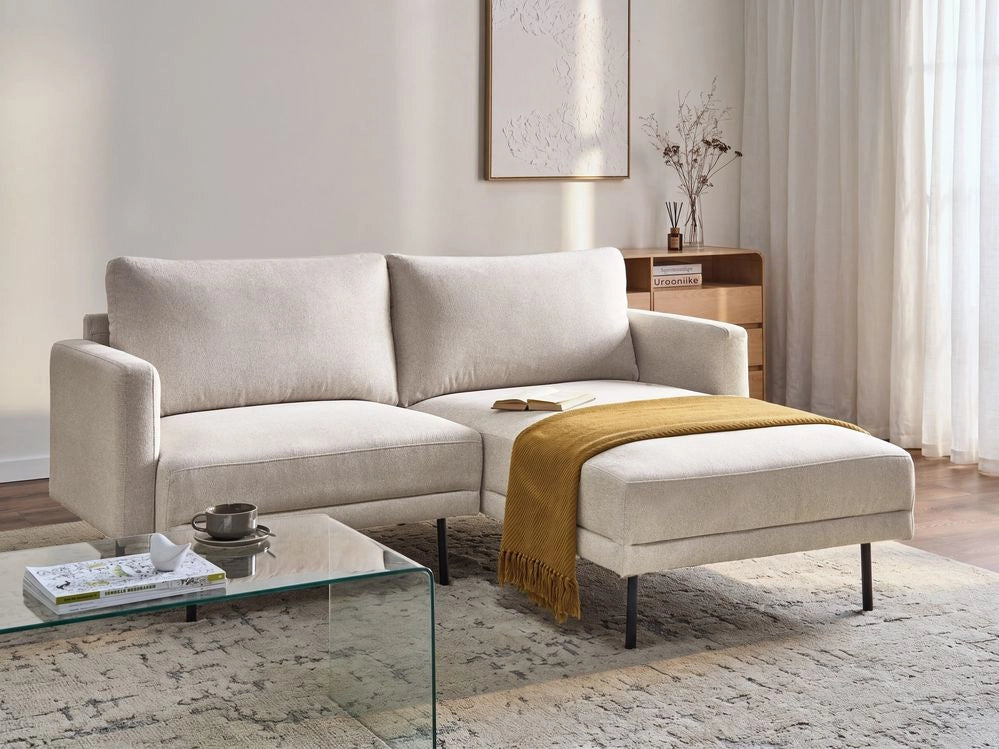 Divano angolare sinistro in poliestere beige 192 x 155 Divano a 2 posti imbottito con gambe in metallo, tessuto e schienale imbottito, moderno e minimalista
