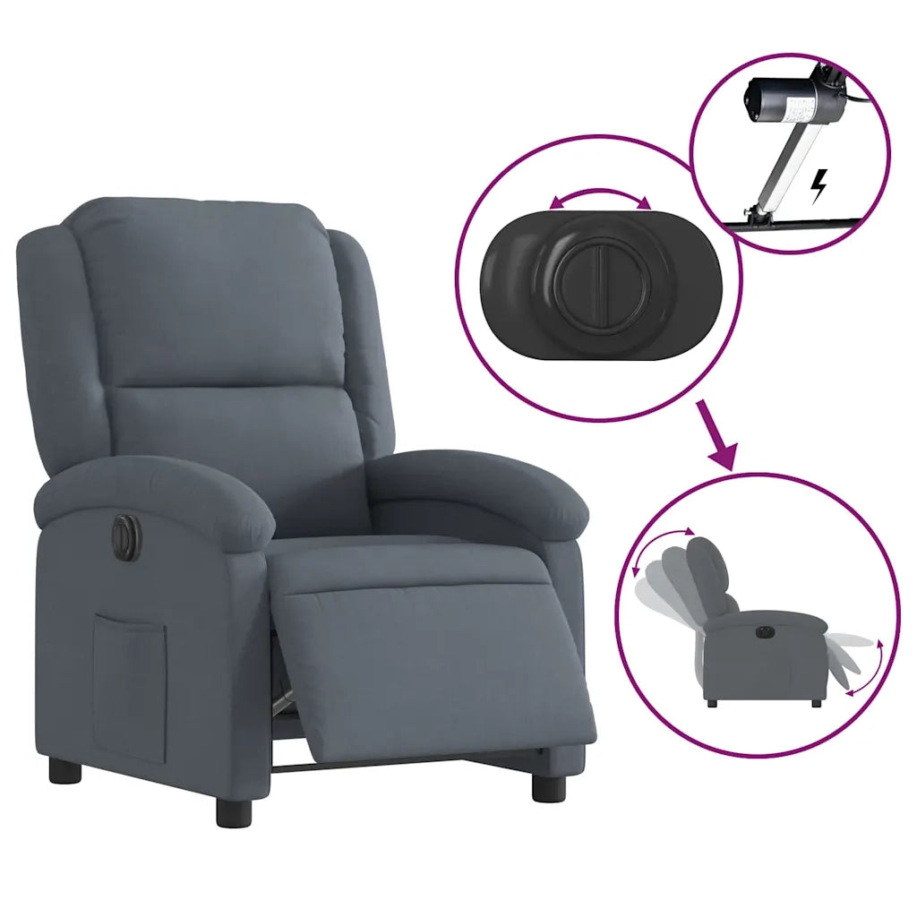 Poltrona | Sedia Relax Elettrica Reclinabile Grigio Scuro in Vera Pelle
