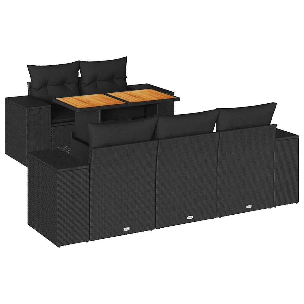 vidaXL Set Divano da Giardino 6 pz con Cuscini Nero in Polyrattan