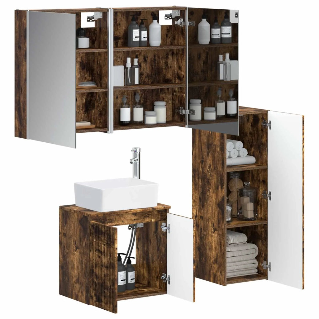 Set di mobili per il bagno 4 pz Rovere Fumo 3407451