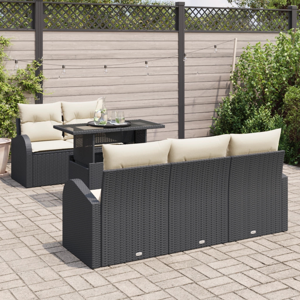Set di SofÃ  da Giardino 6 Pezzi con Cuscini Rattan Nero Polyrattan