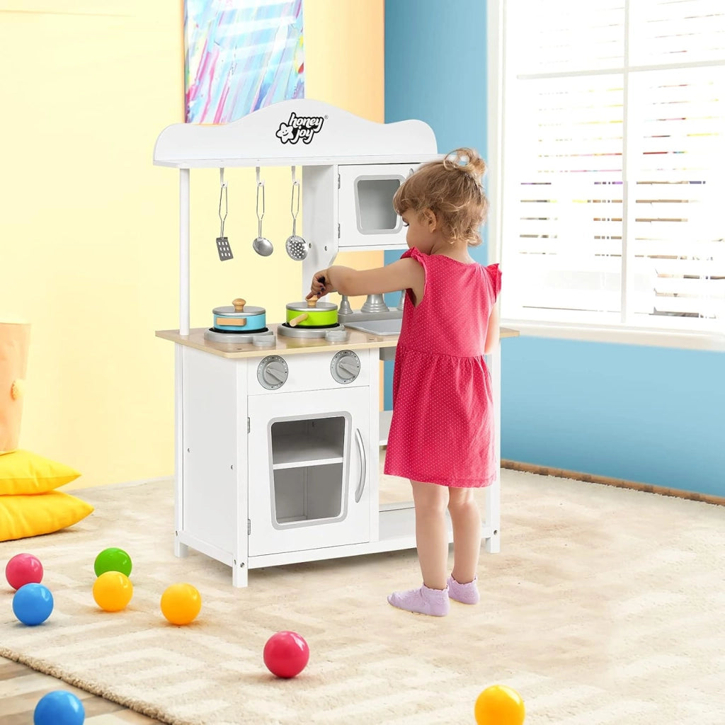Cucina d'imitazione per bambini 3+ anni, giocattolo da cucina in legno con fornello, forno, forno a microonde e lavandino, accessori variegati forniti, ideale regalo educativo per feste,