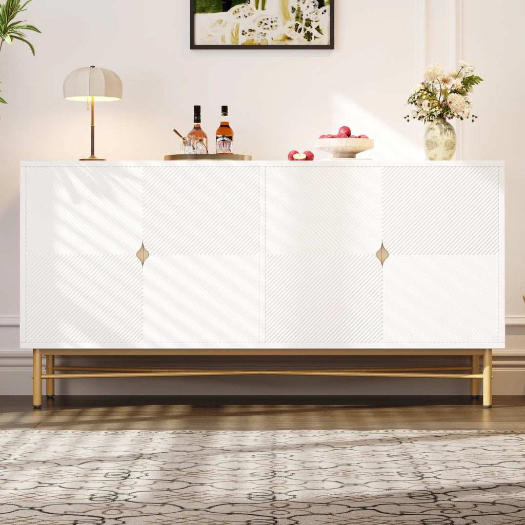 Credenza con 4 ante e chiusura soft-close - per soggiorno - in MDF - 160×40×82 cm - bianco
