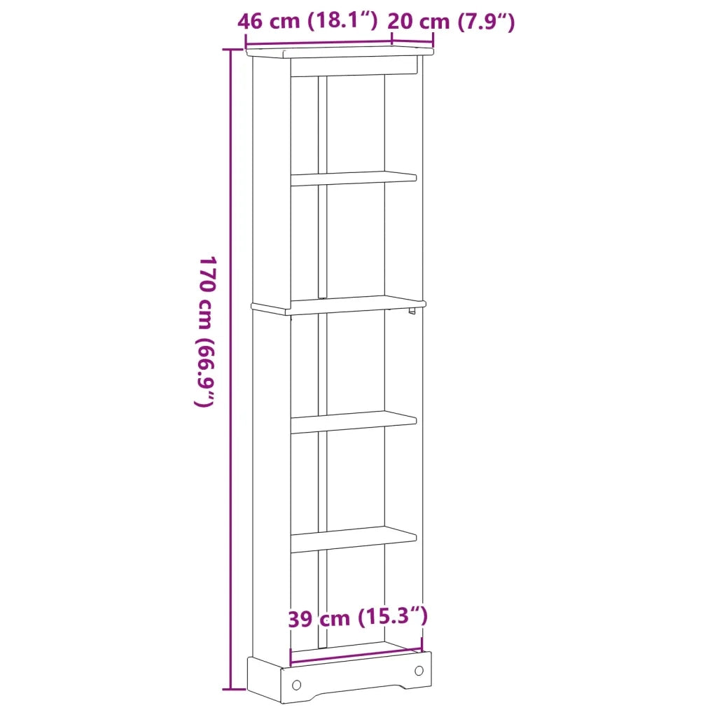 Libreria Corona 46x20x170 cm in Legno Massello di Pino