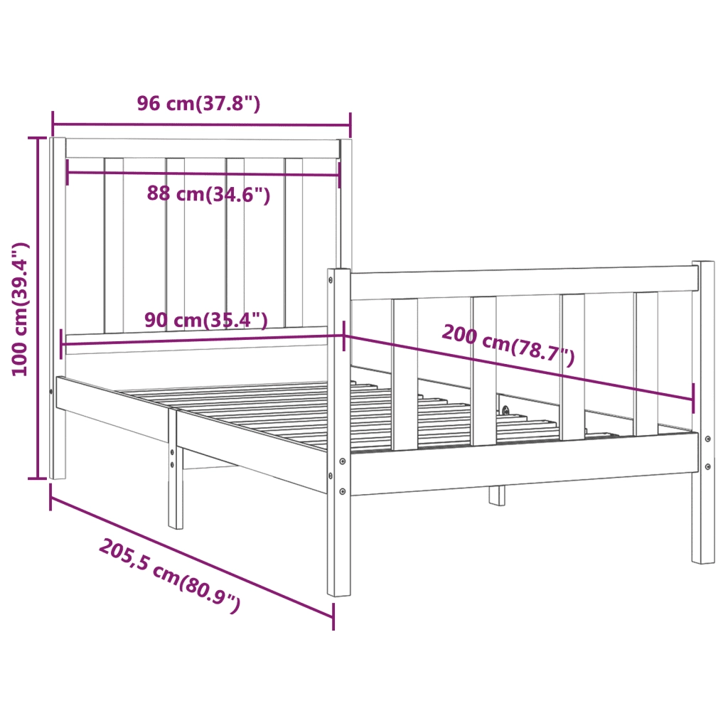 Giroletto-Struttura Letto in Legno Massello 90x200 cm 881925