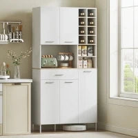 Credenza Cucina Alta con Armadietti e ripiani aperti, Armadio con scomparti e portabottiglie, dispensa con 5 ante, MDF, Bianco| Aosom Italy