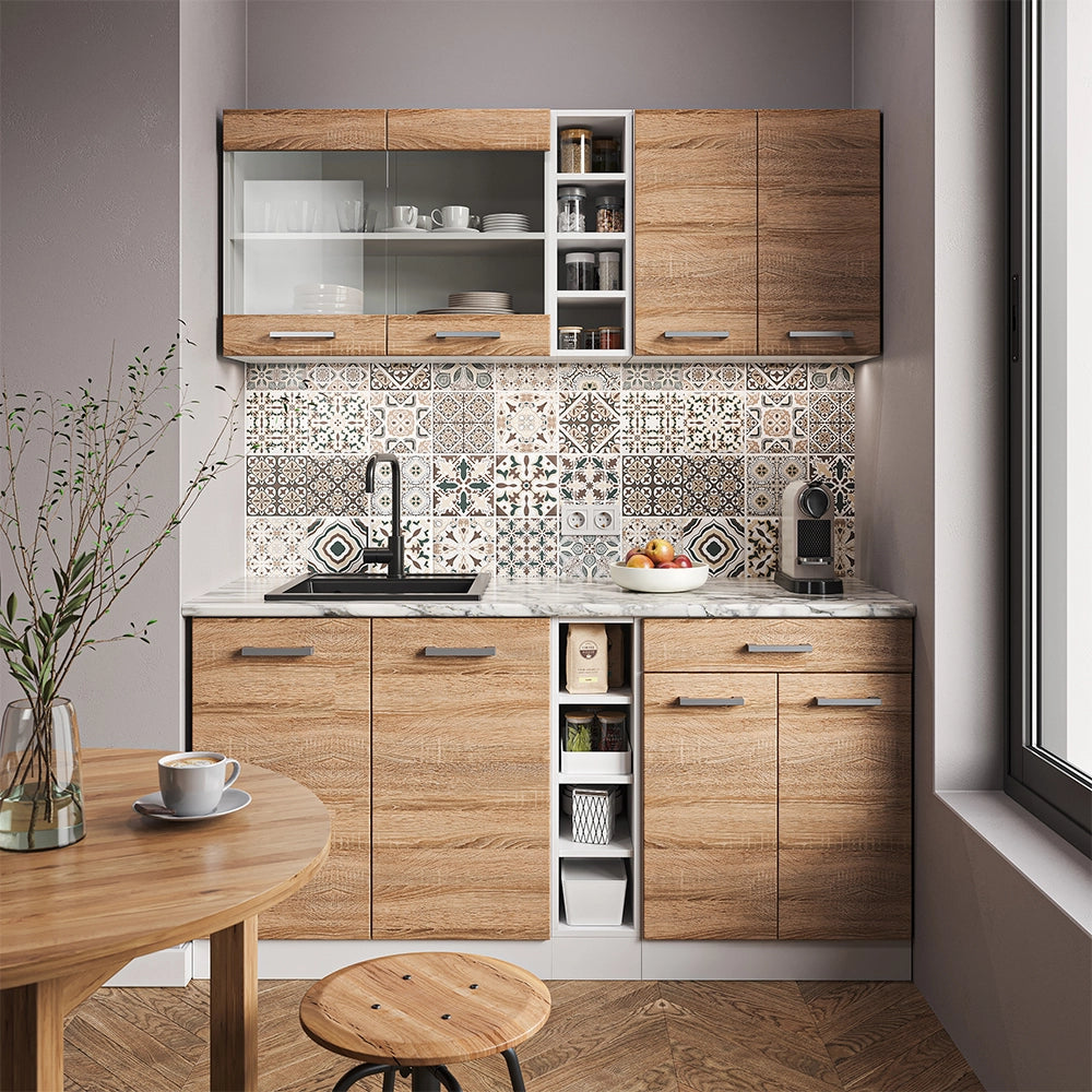 Vicco Cucina completa Sonoma/Bianco 160 cm , PL Antracite