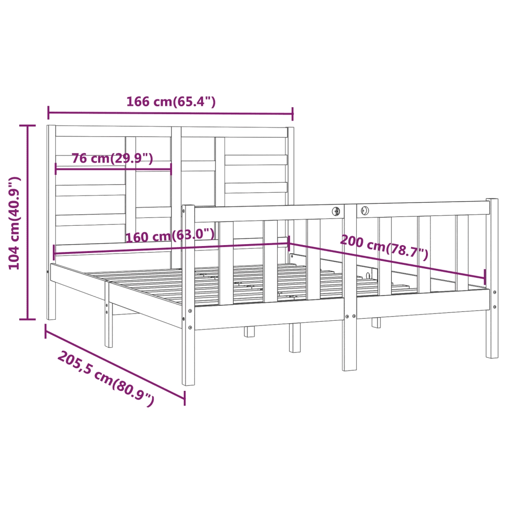 Giroletto senza Materasso-Struttura Letto Bianco 160x200 cm Legno Massello Pino 803103