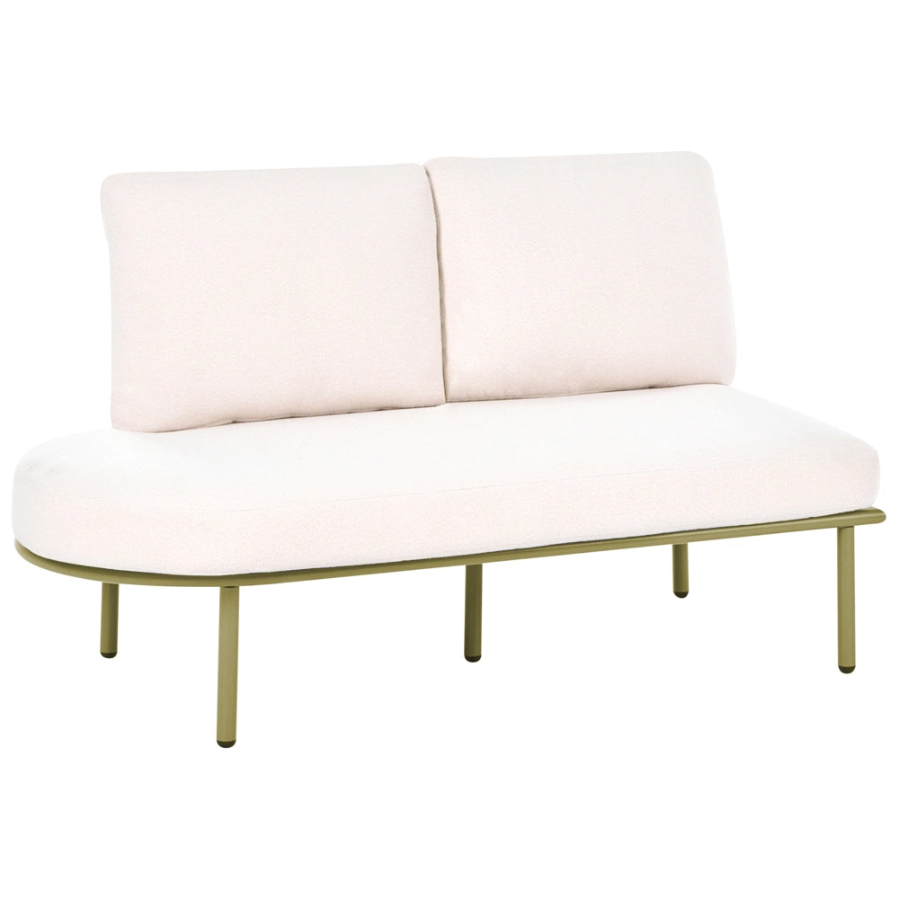 Divano da esterno con tavolino da 4 posti struttura in alluminio,piano ovale in metallo cuscini verde e beige chiaro