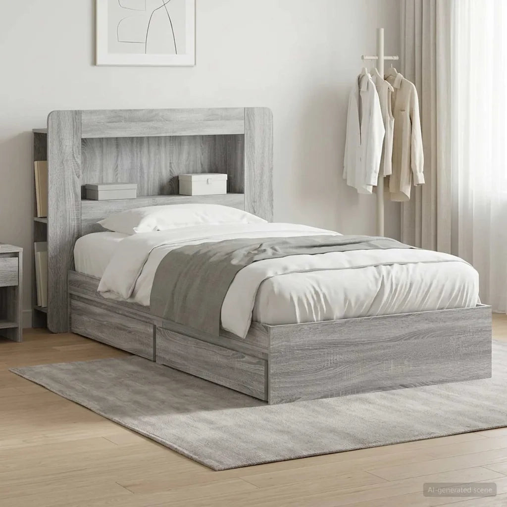Telaio del letto con storage Sonoma grigio 90 x 200 cm