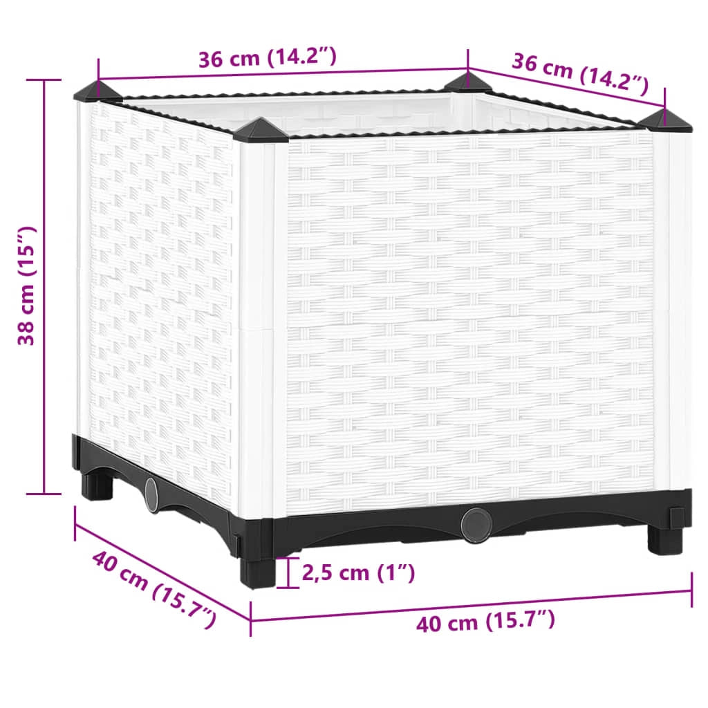 Fioriera rialzata per piante fiori patio giardino 40 x 40 x 38 cm polipropilene bianco 02_0039227