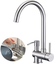 Kraan da cucina con dispenser sapone, alta pressione da cucina con maniglia girevole 360°, miscelatore idraulico integrato per igiene, acciaio inox liscio per durata