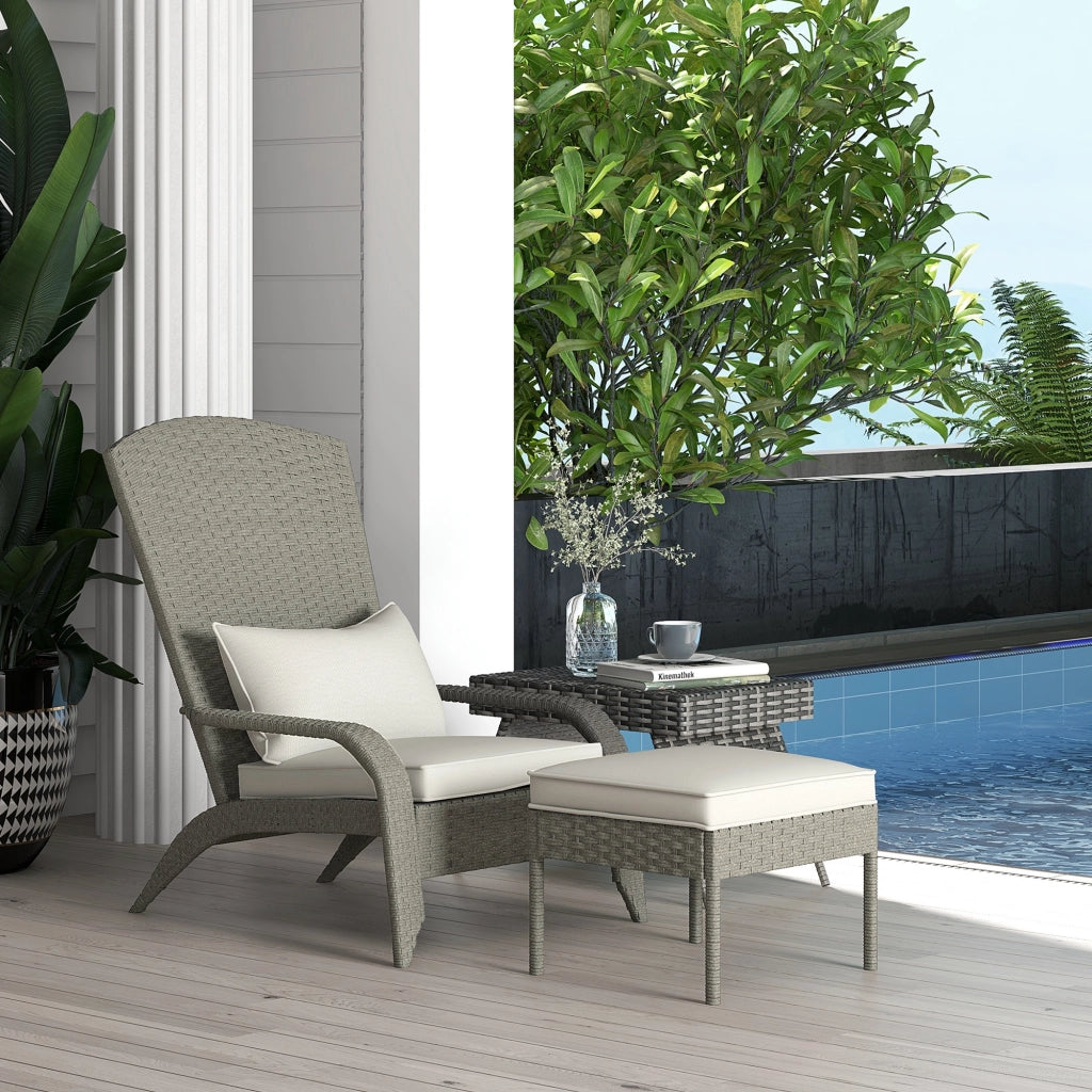 Sedia da Giardino con Poggiapiedi e Cuscini Imbottiti, in Rattan e Acciaio, 64x82x89 cm, Grigio e Crema