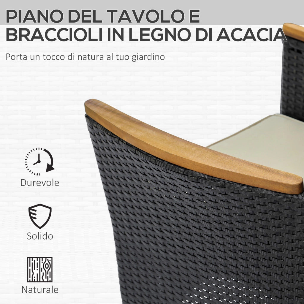 Set Giardino 7 Pezzi in PolyRattan e Legno con Cuscini ¨C Zephmum ¨C Nero