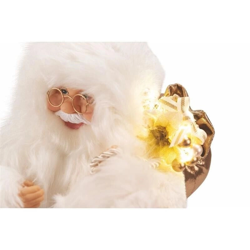 BABBO NATALE A PUPAZZO COLORE ORO BIANCO CON SACCO E 9 LED H 46 CM