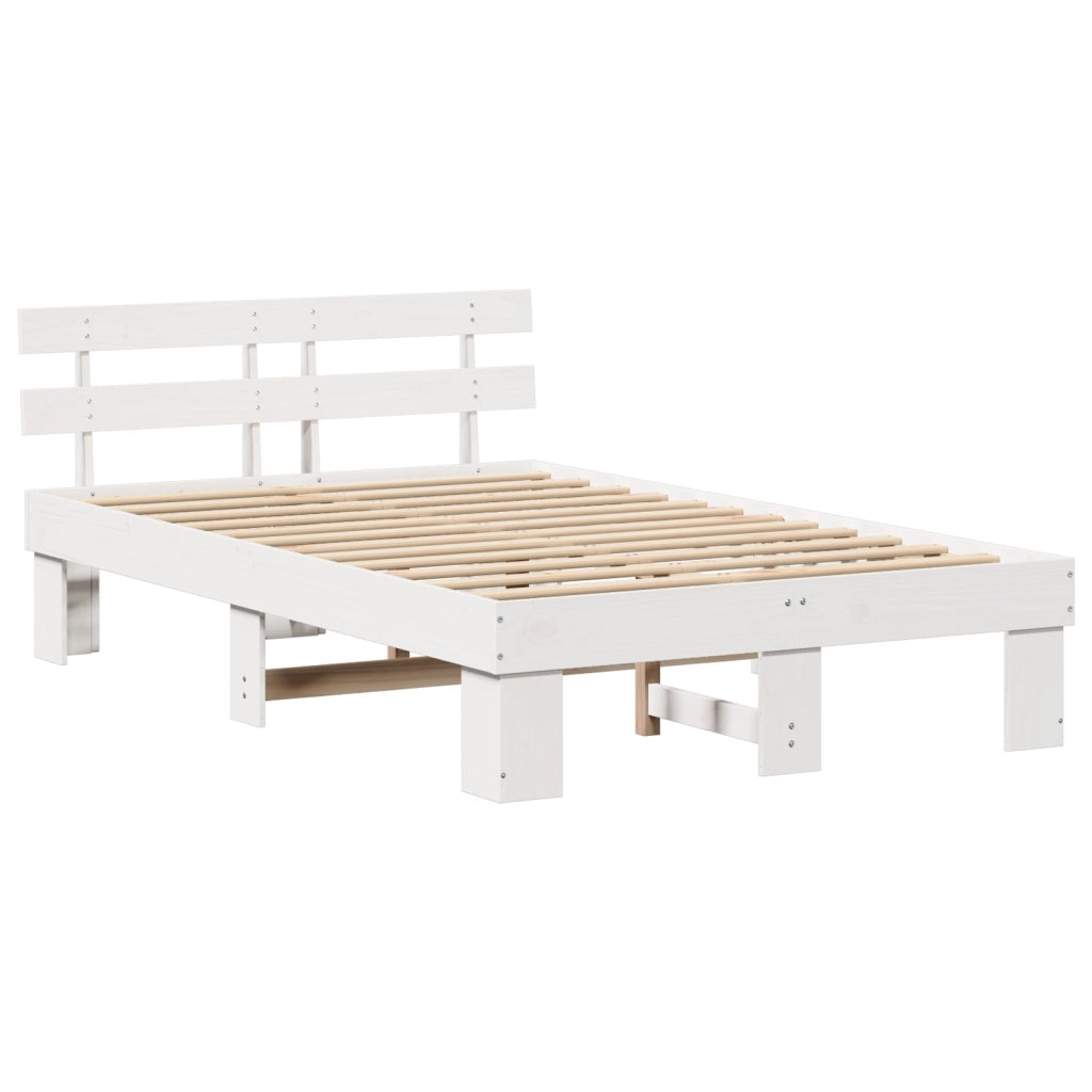 Struttura Letto con Testiera Bianca 140x190 cm in Legno Massello di Pino