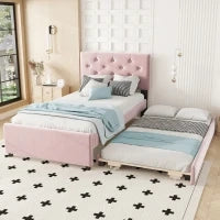 Struttura letto Singolo imbottito con contenitore estraibile regolato alla stessa altezza del letto principale,Rosa