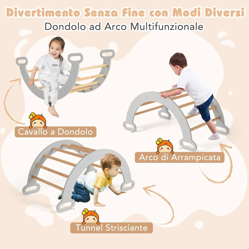 4 in 1 Set da Arrampicata per Bambini, Giocattoli da Arrampicata a Triangolo con Triangolo Arco e Salita, Ideale per Bambini 1 Anni + (Grigio)