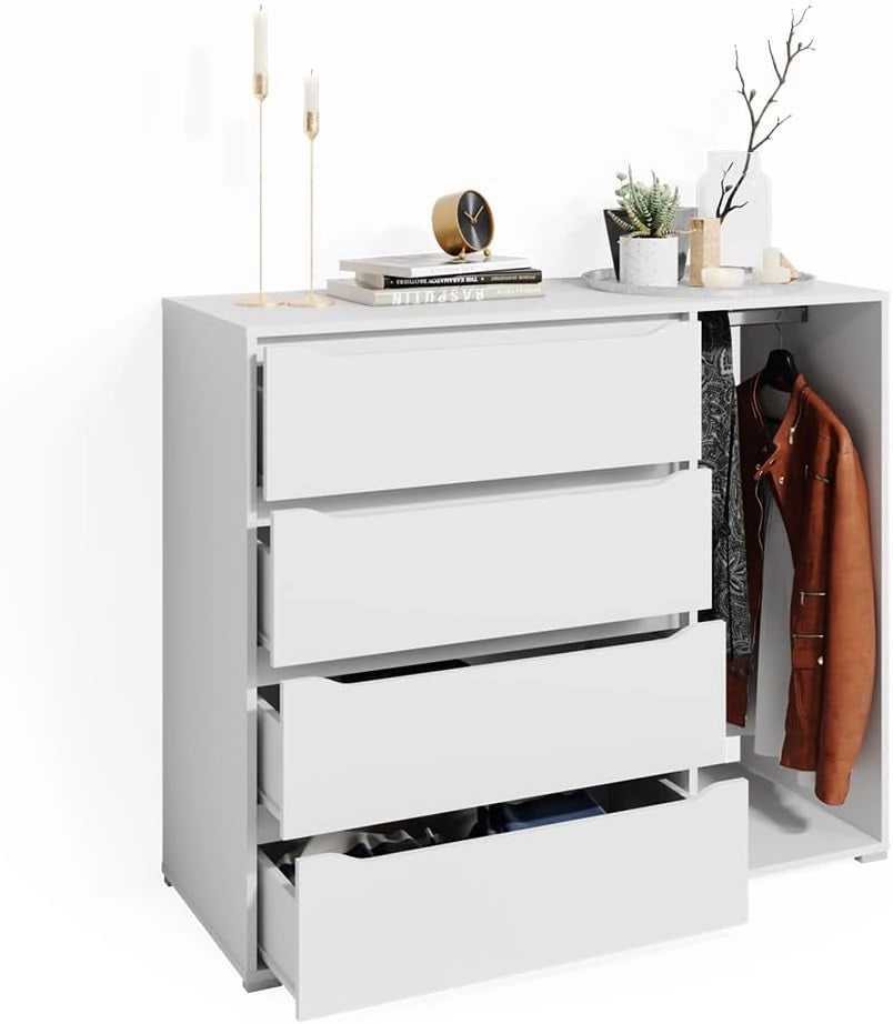 Cassettiera per camera da letto Ruben, Bianco, 48 x 101.9 cm, per riporre abiti e oggetti di uso quotidiano