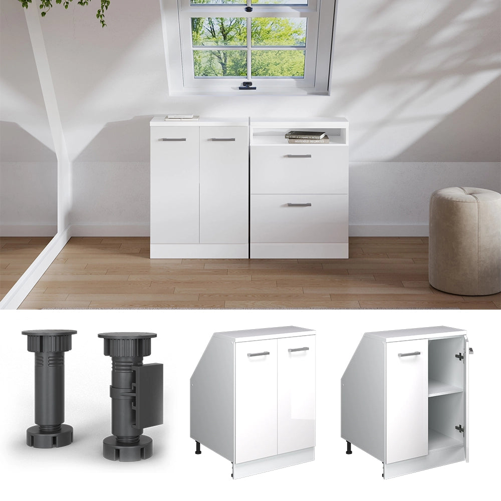 Mobile sottotetto Rion Bianco lucido/Bianco 60 x 83.8 cm con 2 porte, carcassa 60 cm profondità Vicco