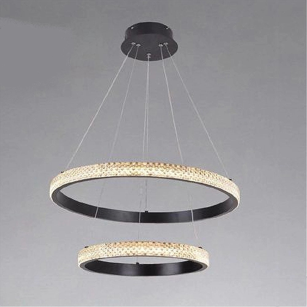 Trade Shop - Lampadario Sospensione Led 60 W 2 Cerchi Anelli Cristallo Telecomando Nero 31968 -
