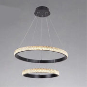 Trade Shop - Lampadario Sospensione Led 60 W 2 Cerchi Anelli Cristallo Telecomando Nero 31968 -
