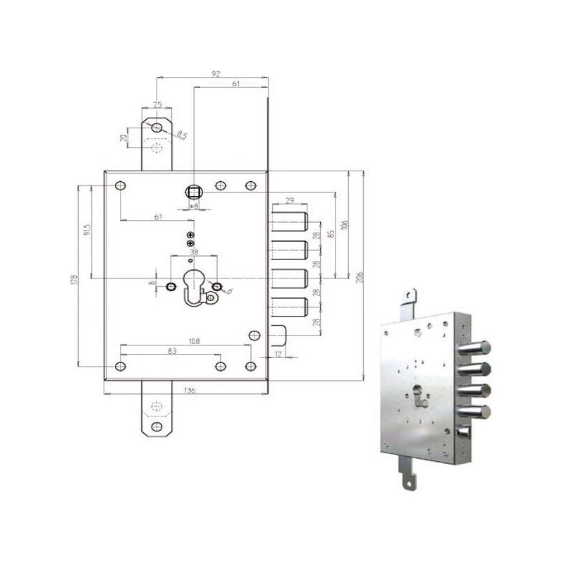 Serratura Sic.Triplice Cil. 7056G-01 Cr
