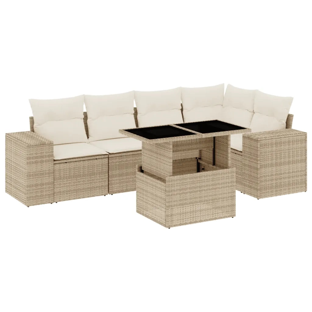 Set Divano da Giardino 6 pz con Cuscini Beige in Polyrattan 3269148