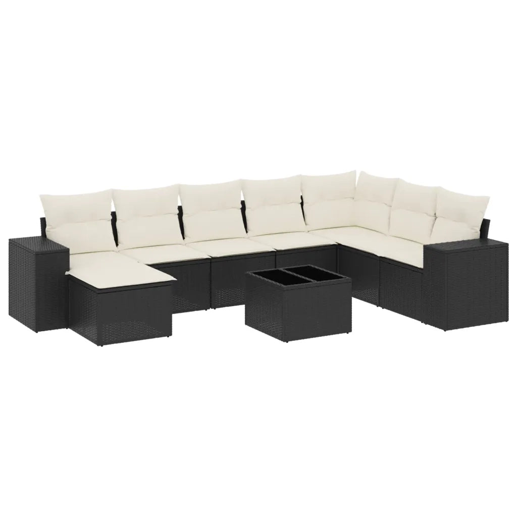 Set Divani da Giardino 9 pz con Cuscini Nero in Polyrattan