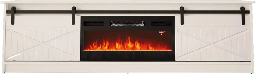 MOBILE TV CON CAMINETTO ELETTRICO GRANERO INCORPORATO cm200x35x57 BIANCO LUCIDO