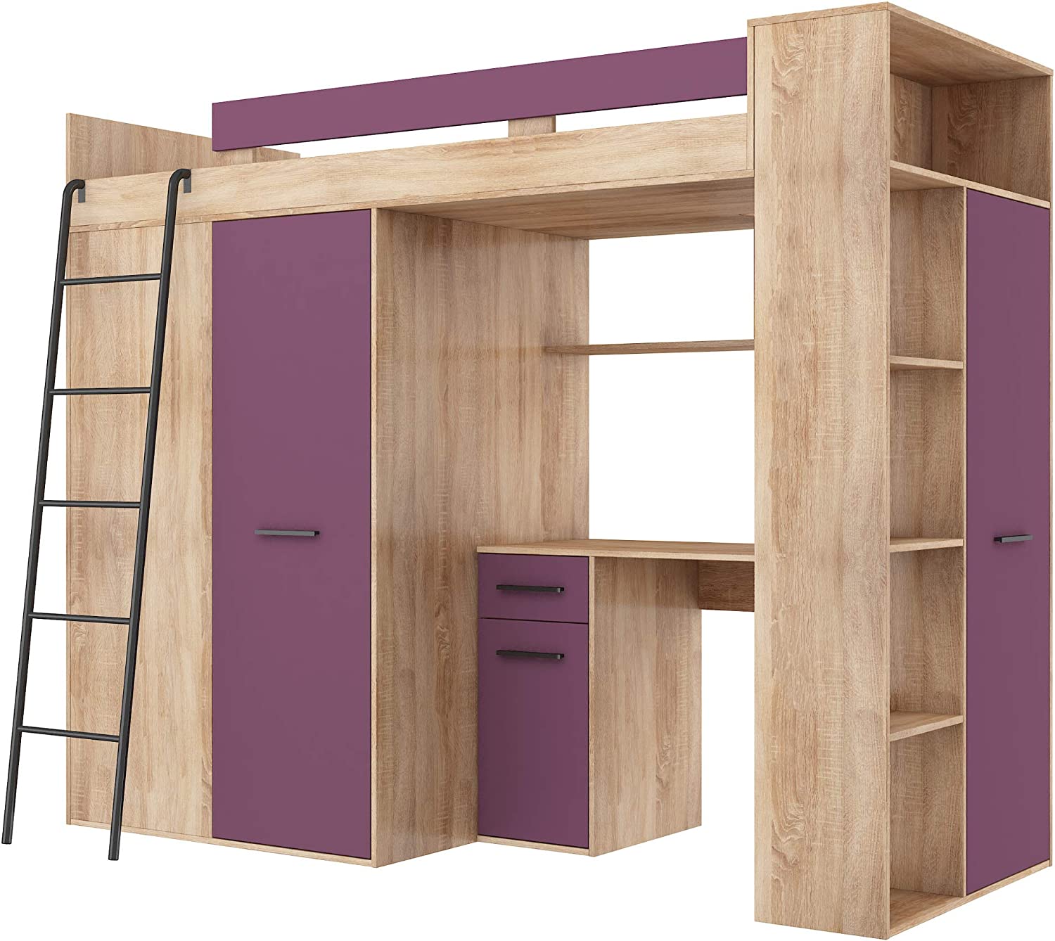 MOBILE LETTO SOPPALCO SCALETTA BAMBINI VERANA L cm H190x120x236 ROVERE VIOLA