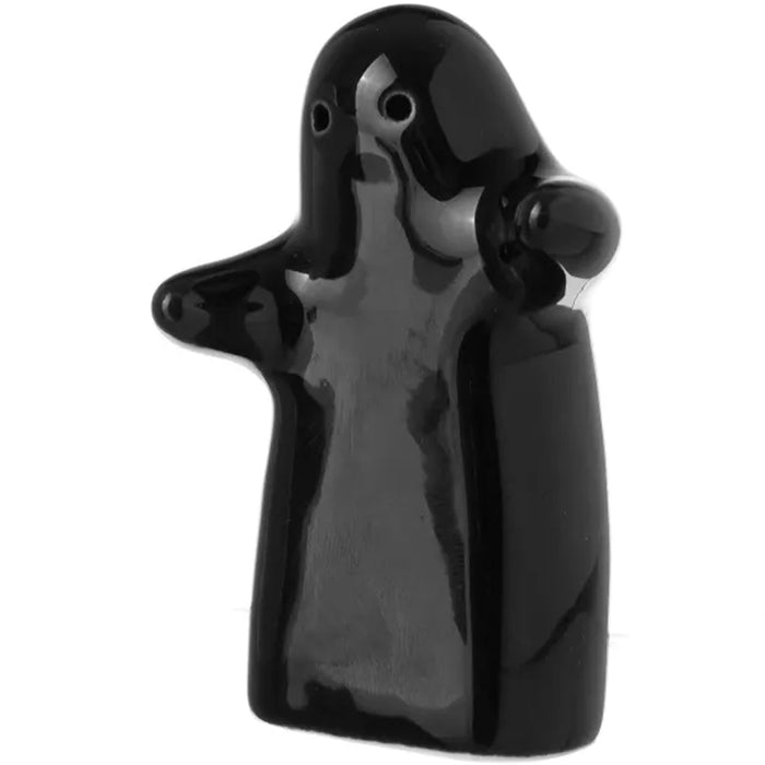Set 2 Pezzi Sale e Pepr Abbracci Forma Fantasmi in Ceramica con Vassoio Legno