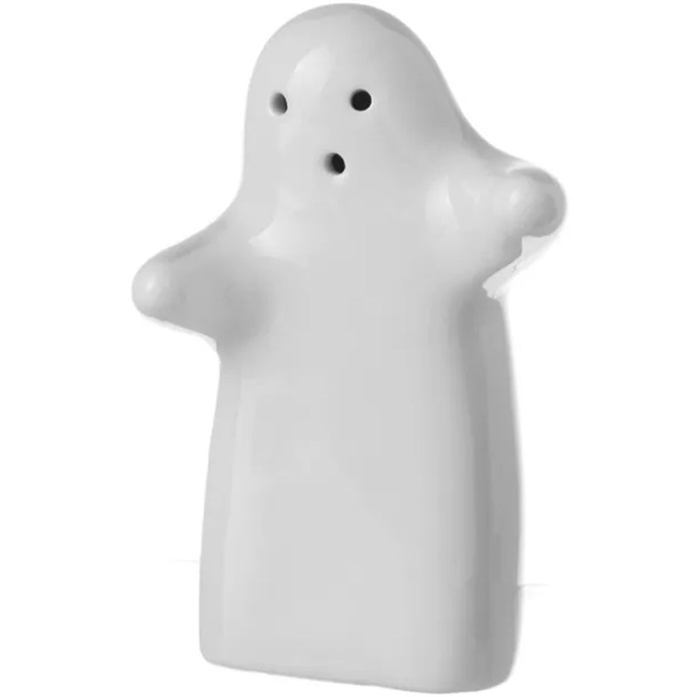 Set 2 Pezzi Sale e Pepr Abbracci Forma Fantasmi in Ceramica con Vassoio Legno