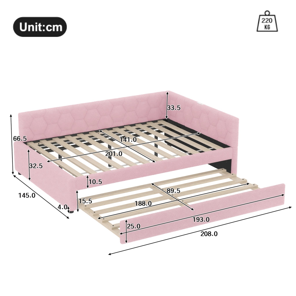 LETTO 140x200 cm con letto estraibile, USB, Tipo-C, rosa