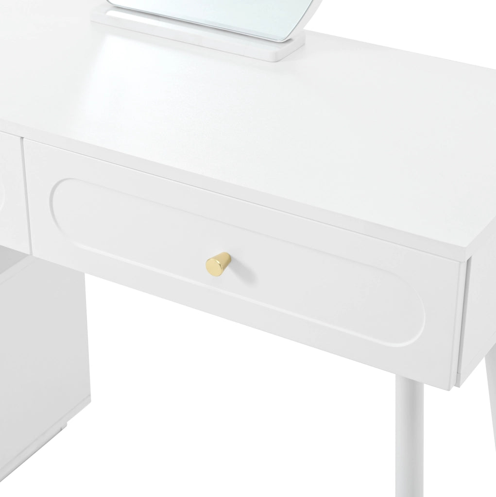 Toeletta con specchio LED; 4 cassetti e mobile laterale reversibile; 140x40x130 cm; bianco