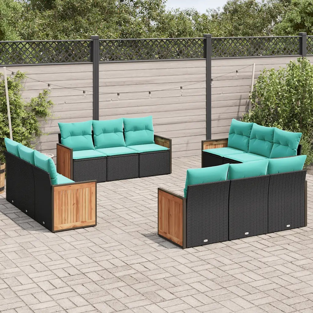 Set Divani da Giardino 12 pz con Cuscini Nero in Polyrattan 3227513