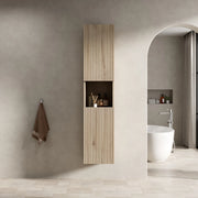 Armadietto da bagno con 2 ante, vano aperto e ripiani regolabili, in compensato, per bagno, rovere bianco, 160 cm