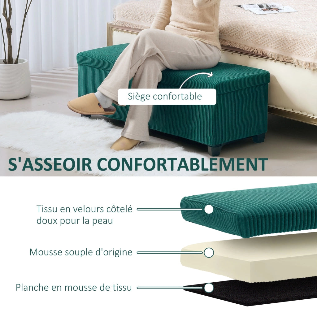 Pouf contenitore con coperchio in velluto ¨C zephmum ¨C verde 112x42x40 cm
