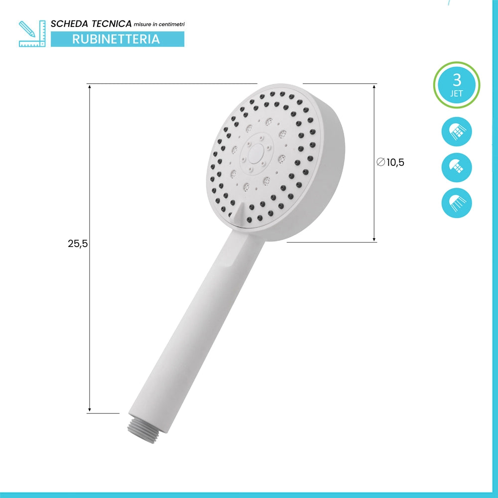 Doccino tondo 25,5cm bianco opaco multigetto a getti concentrici in ABS anticalcare Hidra