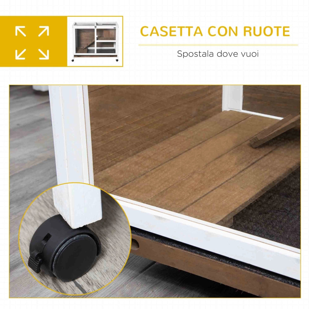 Conigliera a 2 Livelli con Casetta Rampa e Vassoio Estraibile 91,5x53,3x73 cm in Legno di Abete Marrone