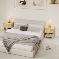 Set di 2 comodini stretti, con vano aperto e 1 cassetto, pannelli a scanalatura 43x40x55cm Legno naturale