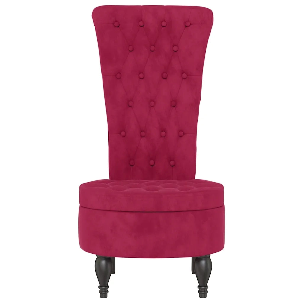 Sedia Schienale Alto Design Bottoni Velluto Rosso Vino Chiaro
