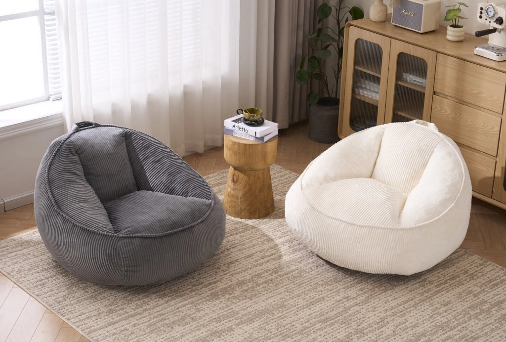 Pouf a pera ergonomico 90x90x59 cm in tessuto a coste grigio， memory foam