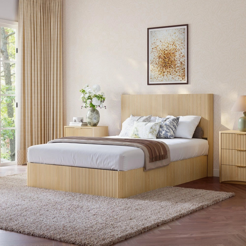 Letto Contenitore con Sollevamento Idraulico ¨C MINIMAL ¨C Rovere Chiaro, Doghe Massello, 140x200