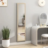 Specchio a Figura Intera con Cornice 157x37 cm, Bianco e Legno Naturale