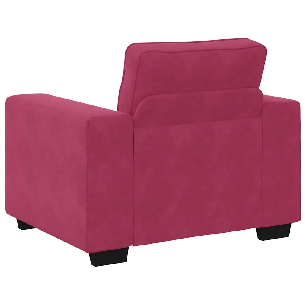 Set di Divani 3 pz con Cuscini Rosso Vino in Velluto